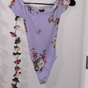 Lavender off the shoulder body suit